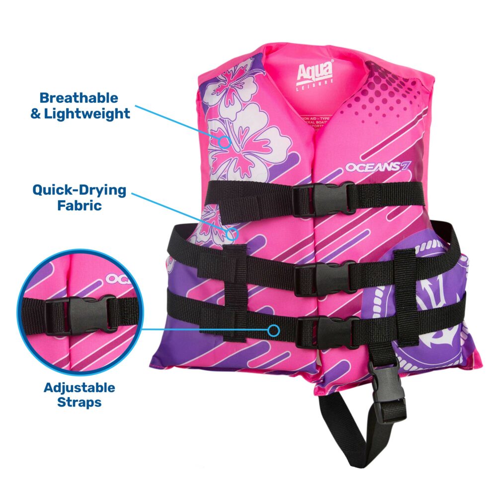 Oceans7 US Coast Guard Approved, Child Life Jacket, Flex-Form Chest, Open-Sided Design, Type III Vest, PFD, Personal Flotation D