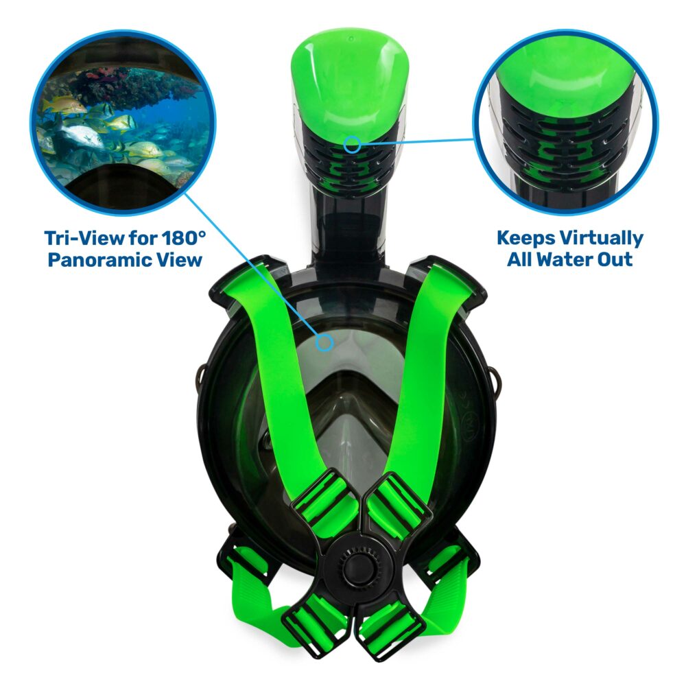 Dolfino Frontier Adult Full Face Snorkel Mask Green Large/extra Large Black for sale online 