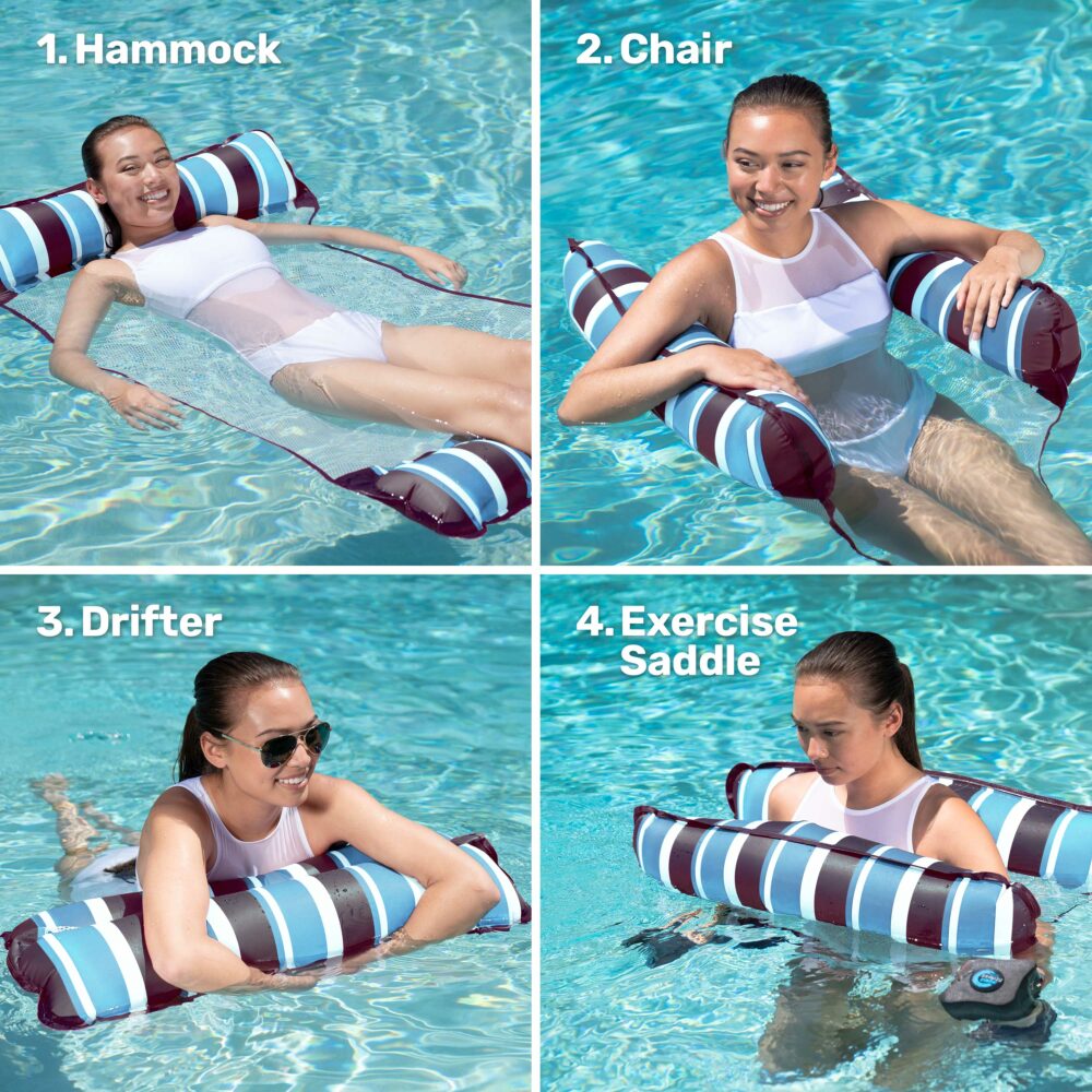 Blue Fern Aqua Supreme Soft Resort Quality Monterey Hammock 4-in-1 Multi-Purpose Inflatable Pool Float Soft AirMesh Fabric Saddle, Lounge Chair, Hammock, Drifter 